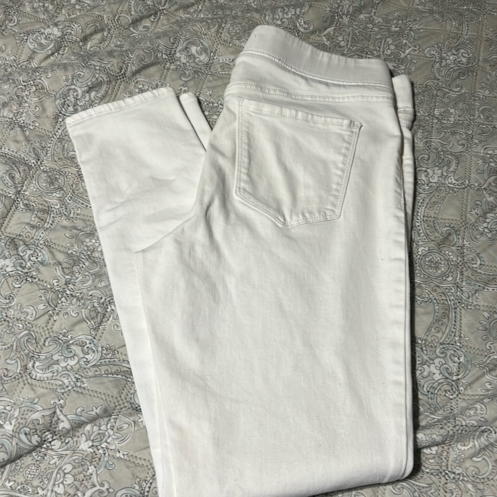 White elastic waist jeggings